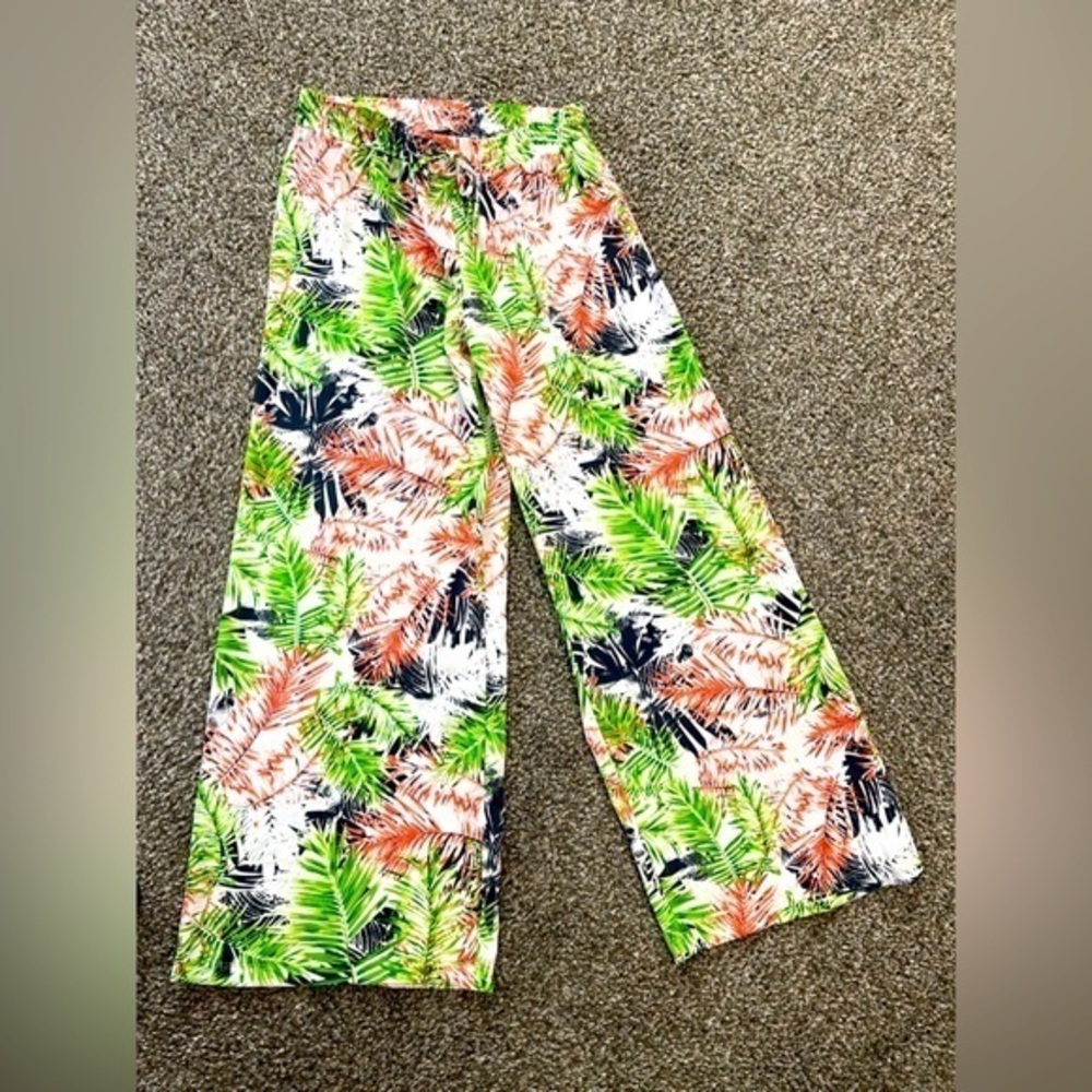 🏝️ Zak & Rachel Tropical Print Green White Peach Pull On Pants Size Medium 🏝️
